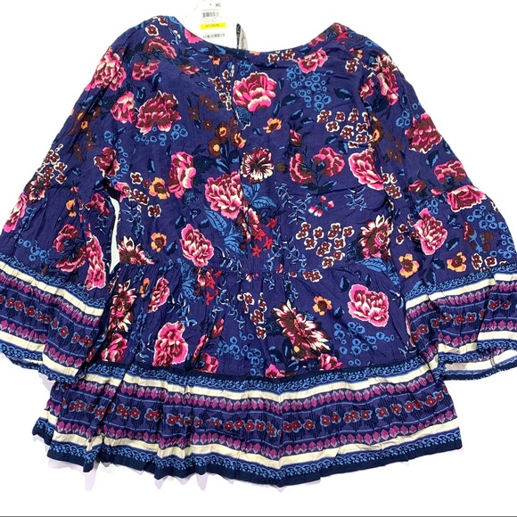 American Rag Floral Peplum Blouse M NWT Indigo - Picture 2 of 6